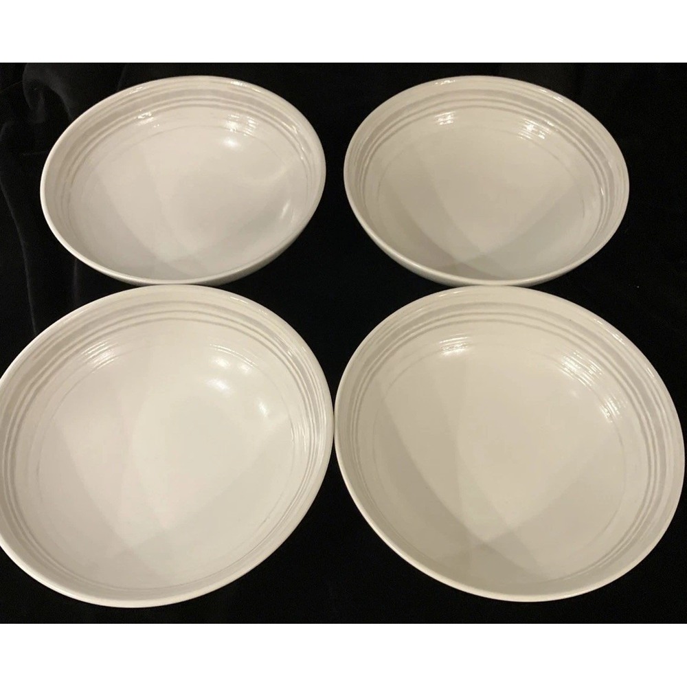 LENOX Textured Neutrals Stoneware Beige Gray Rings Set of 4 Pasta Soup Bowls 8"